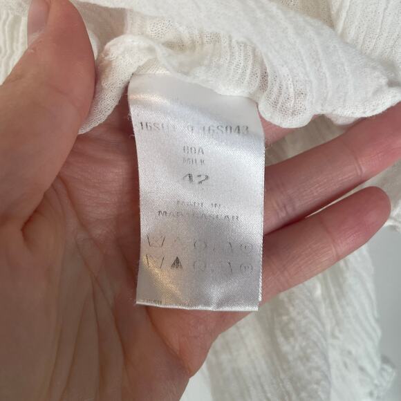 Chloe Ready to Wear White Plisse Ruffled Top Sz 42 XL 100% Cotton Blouse Gauzy - Picture 3 of 8